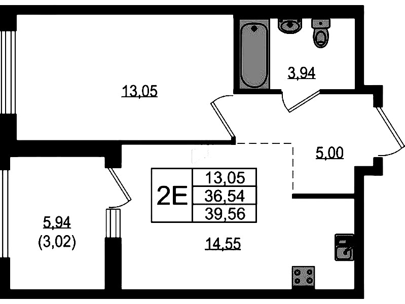 1-комнатная квартира 39.56 м², 2/18 эт., ЖК «Южная Нева»